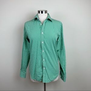 Jeremy Argyle Green White Gingham Checkered Collared Button Down Shirt Men